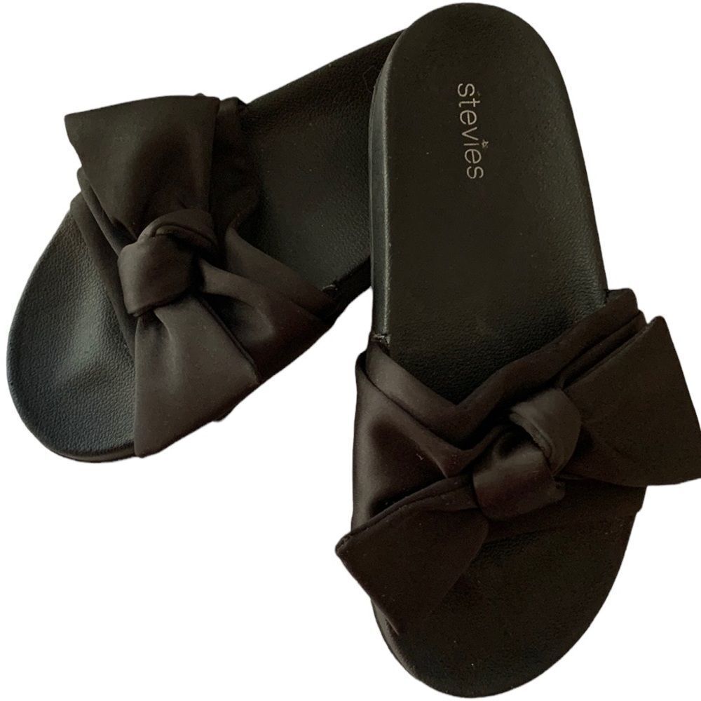 🌹Stevie’s Satin Bow Girls Slide Sandals Black Size 4